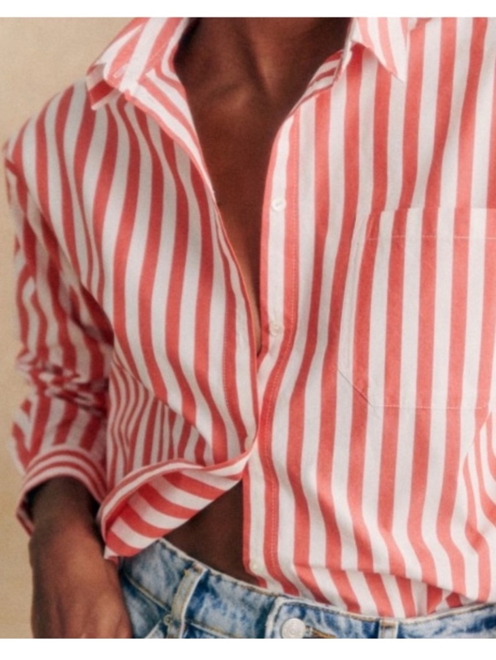 Sezane Max shirt blouse top EU 42 US 10 oversized L XL stripes preppy cotton
